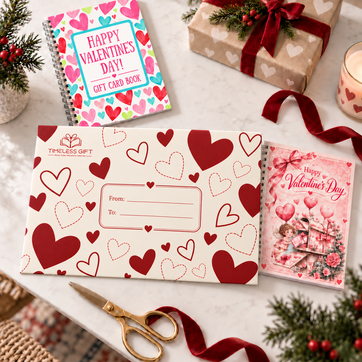 Valentine Gift Card Book with Matching Envelope – 12 Gift Card Pages, A5 Spiral Bound Romantic Gift