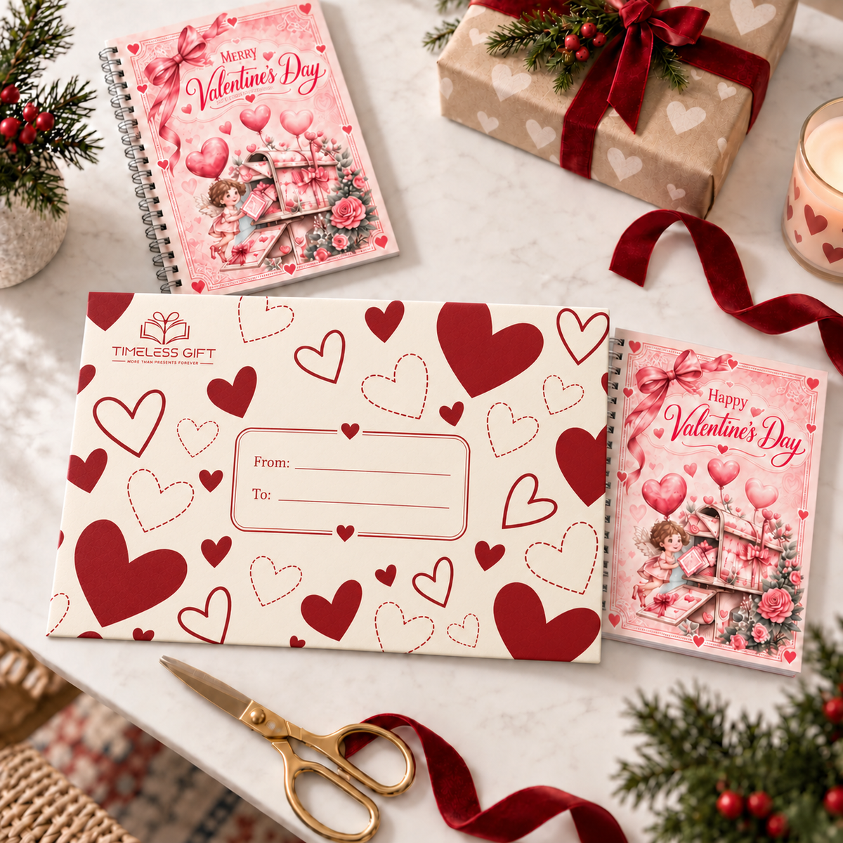 Valentine Gift Card Book with Matching Envelope – 12 Gift Card Pages, A5 Spiral Bound Romantic Gift