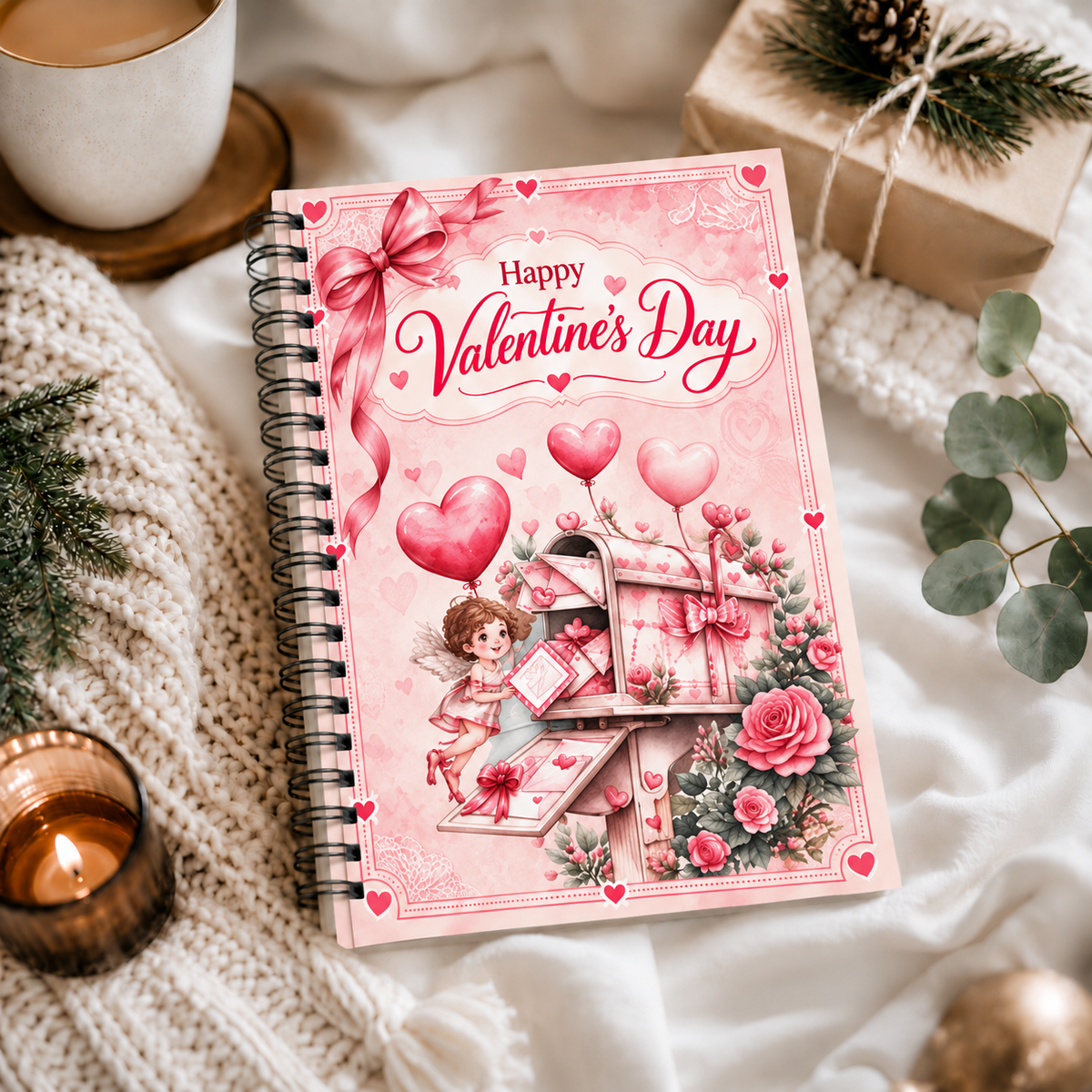 Valentine Gift Card Book with Matching Envelope – 12 Gift Card Pages, A5 Spiral Bound Romantic Gift