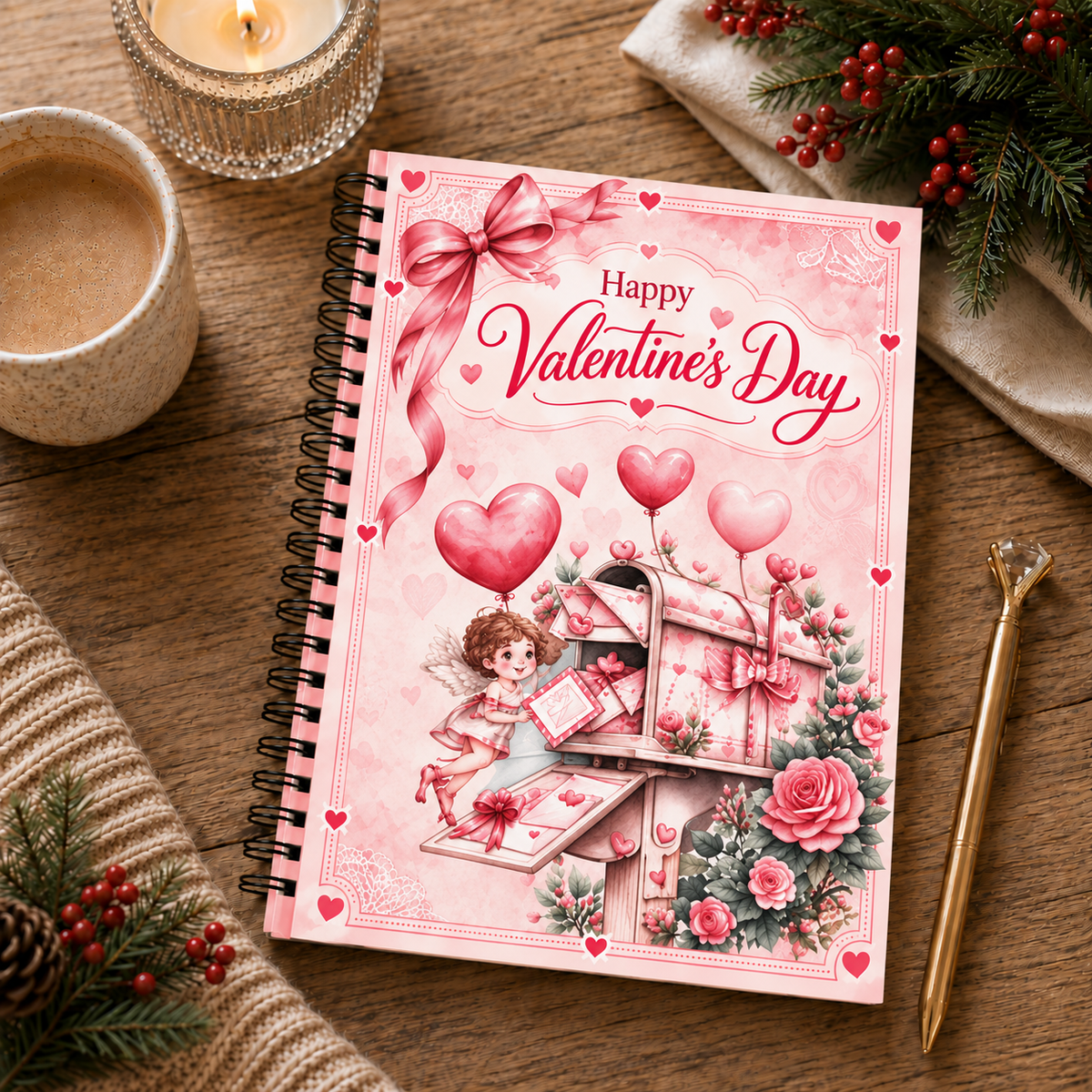Valentine Gift Card Book with Matching Envelope – 12 Gift Card Pages, A5 Spiral Bound Romantic Gift