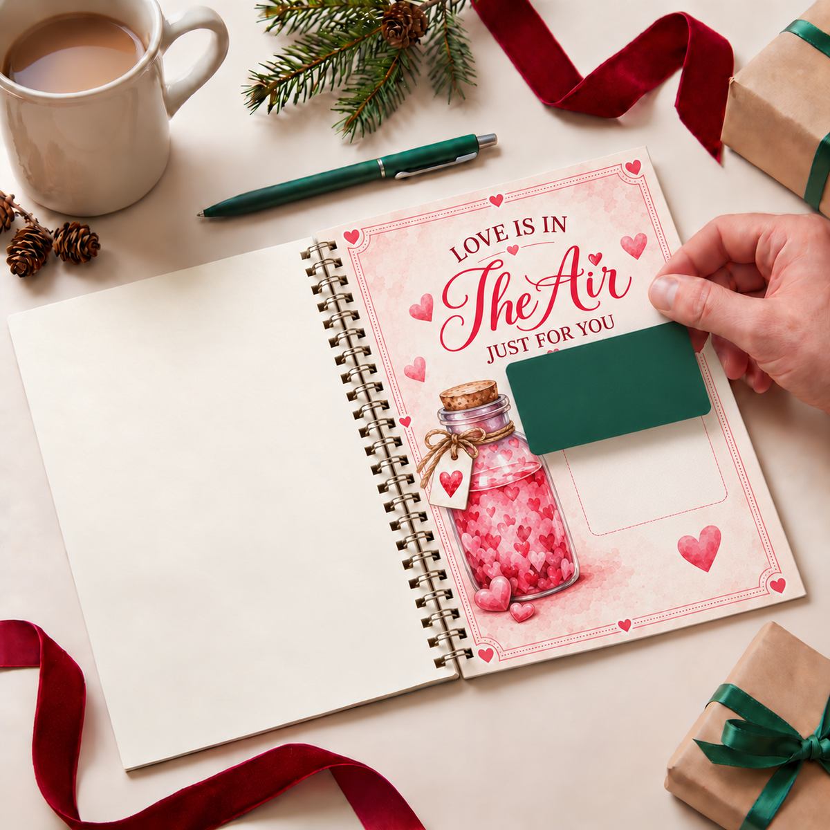 Valentine Gift Card Book with Matching Envelope – 12 Gift Card Pages, A5 Spiral Bound Romantic Gift