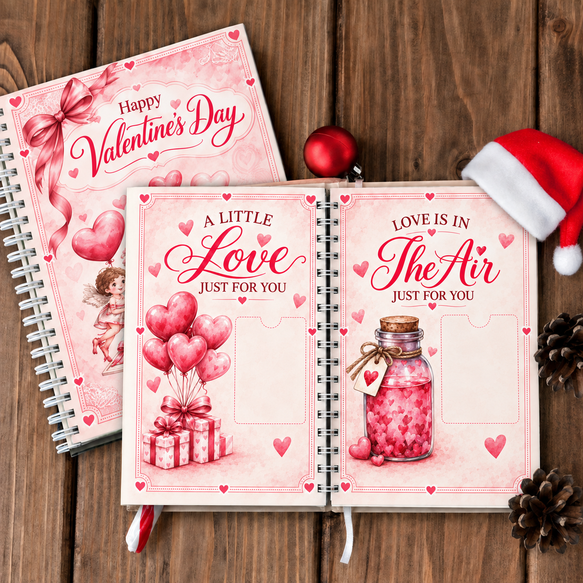 Valentine Gift Card Book with Matching Envelope – 12 Gift Card Pages, A5 Spiral Bound Romantic Gift